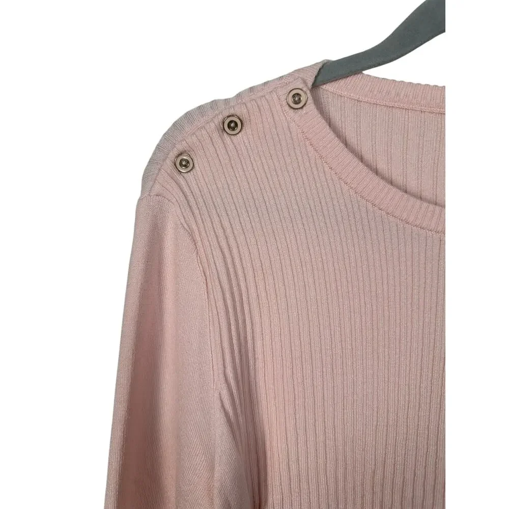 NWT J. McLaughlin Cotton Blend Seaspray Sweater Gold Button Size Large Pink